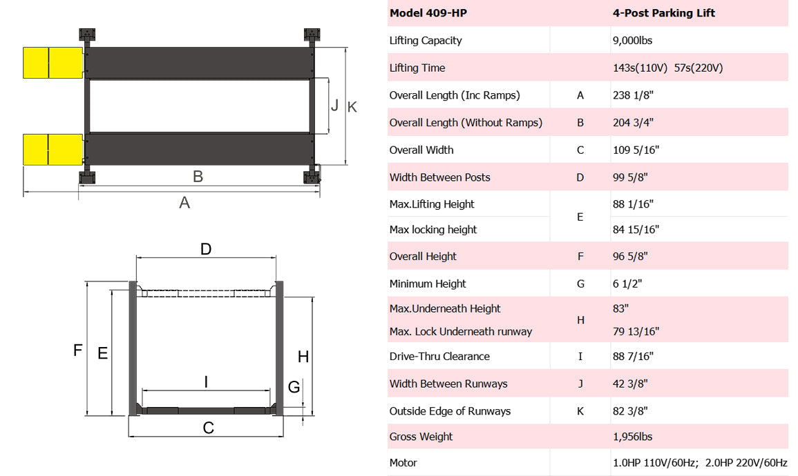AMGO 409-HP 9,000lb Storage Four Post Lift