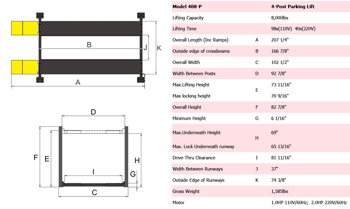 AMGO 408-P 8,000lb Storage Four Post Lift