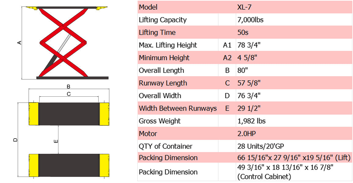 AMGO XL-7 Low Profile 7,000lb Scissor Lift