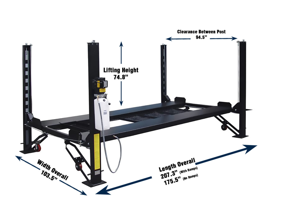 Tuxedo FP8K-DX Deluxe Four Post Lift With Casters, Drip & Jack Tray