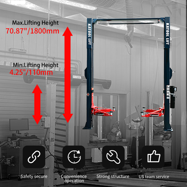 KATOOL KT-AS110D 11000 lbs. Clear Floor Two Post Lift - Direct Drive and Assymetric Arms