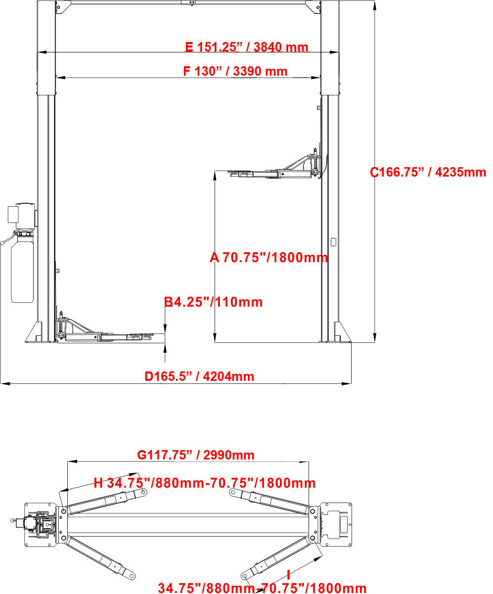 KATOOL KT-M120 12000 lbs. Clear Floor Two Post Lift