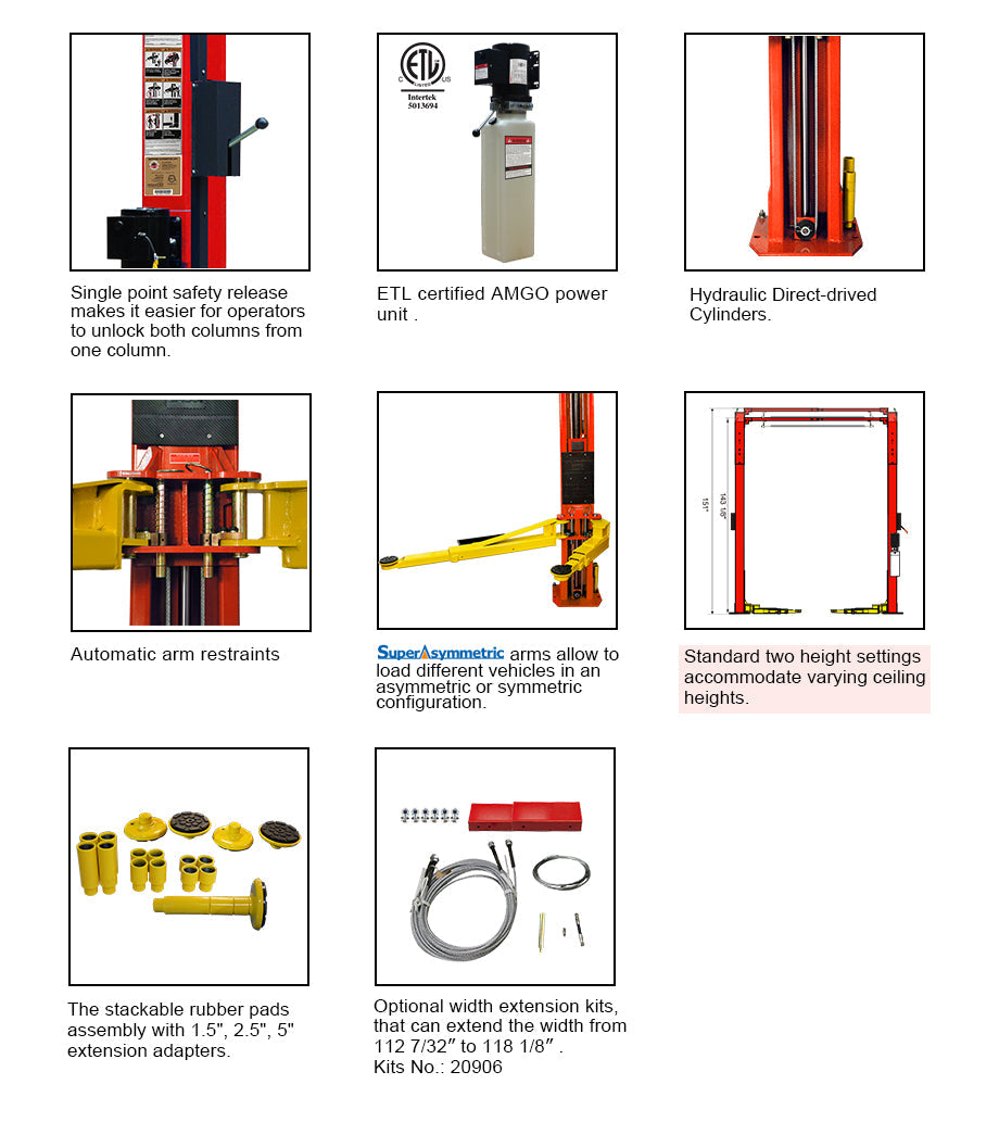 AMGO OH-10 ALI Certified Overhead Two Post Lift