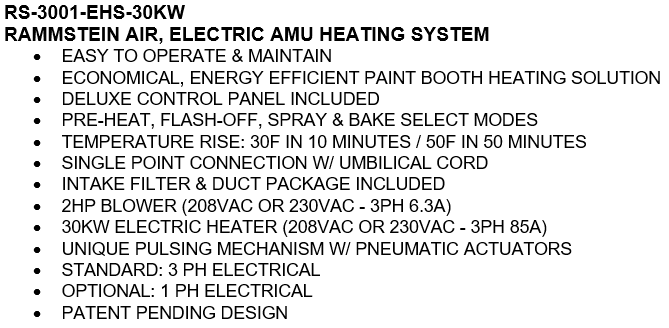 Rammstein Electric Booth Heater (30KW-1PH) - RS3001-EHS-30KW-1PH