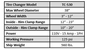 Tuxedo TC-530 Tire Changer
