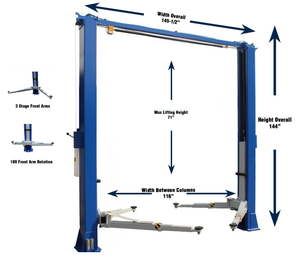 iDEAL TP10KAC-DX ALI Certified 10,000lb Clear Floor Two Post Lift - Bi-Symmetric Arms
