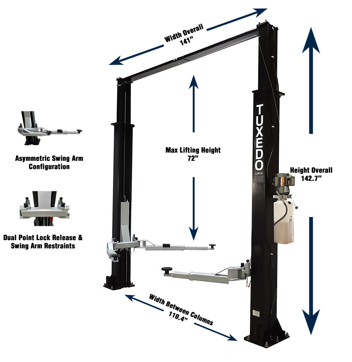 Tuxedo TP9KAC-TUX Clear Floor 9,000lb Two Post Lift