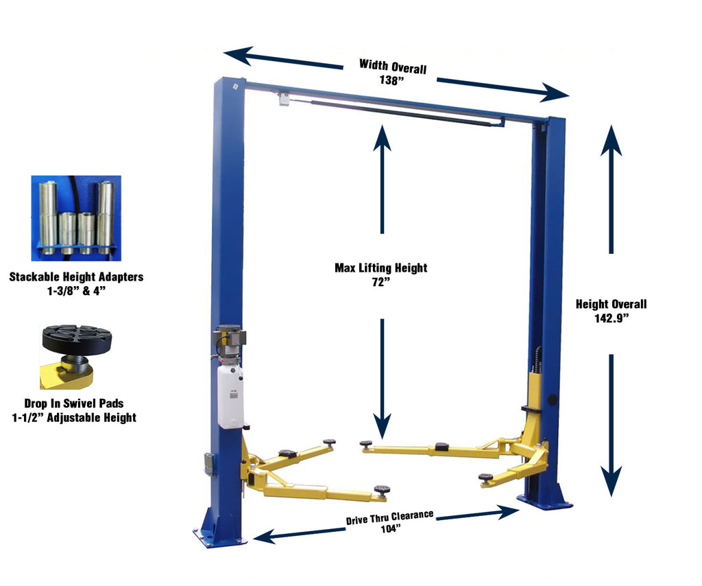 Tuxedo TP9KSCX 9,000lb Clear Floor Two Post Lift - Symmetric Arms