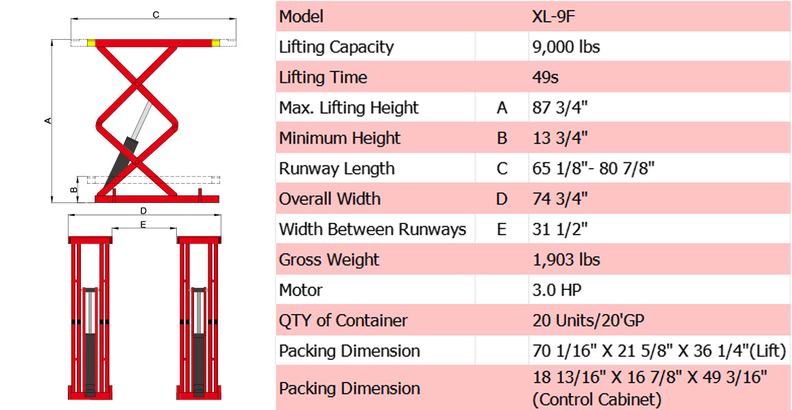 AMGO XL-9F Flush Mount 9,000lb Scissor Lift